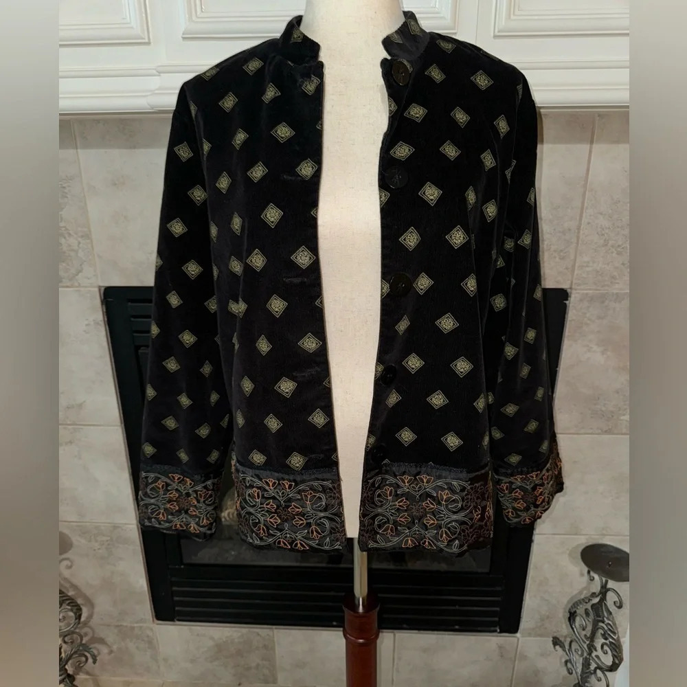 Hearts of Palms printed Corduroy Jacket with embroidered borders-size approx Lg